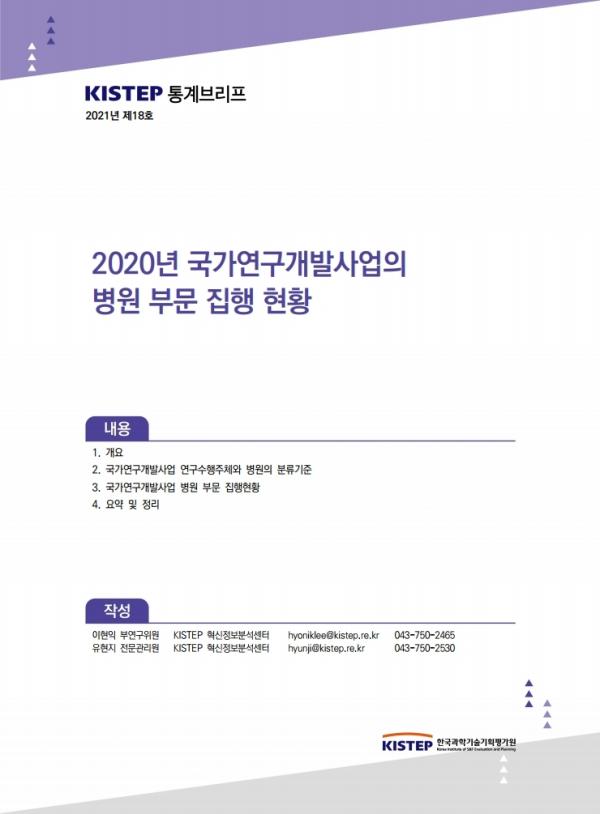 [K-브리프] 2021년 제18호. 2020년 국가연구개발사업의 병원 부문 집행 현황