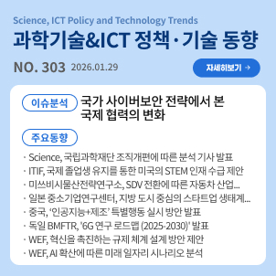 과학기술&ICT 정책·기술 동향 303호 목차: (이슈분석) 국가 사이버보안 전략에서 본 국제 협력의 변화 / (주요동향) Science, 국립과학재단 조직개편에 따른 분석 기사 발표 등
