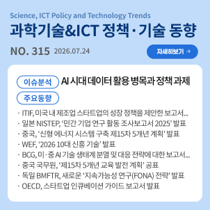 과학기술&ICT 정책·기술 동향 314호 목차: (이슈분석) AI 시대 데이터 활용 병목과 정책 과제 / (주요동향) ITIF, 미국 내 제조업 스타트업의 성장 정책을 제안한 보고서 발표 등